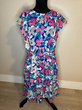 Calvin Klein Floral Midi Dress w/ Belt Size 12